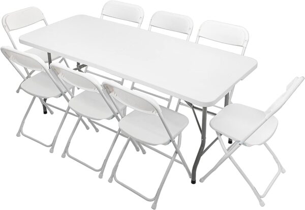 VINGLI 6ft Folding Table with 8 Chairs, White