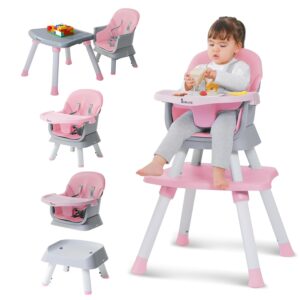 8-in-1 Baby High Chair with Learning Table, Pink