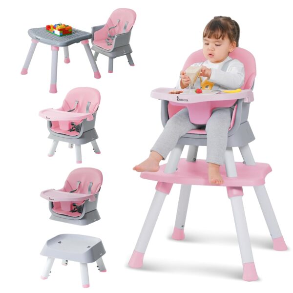 8-in-1 Baby High Chair with Learning Table, Pink
