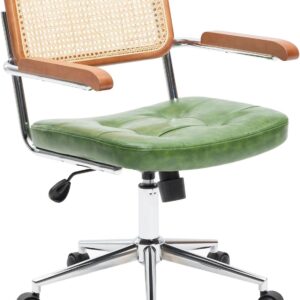 Rattan Office Chair, Upholstered, Green