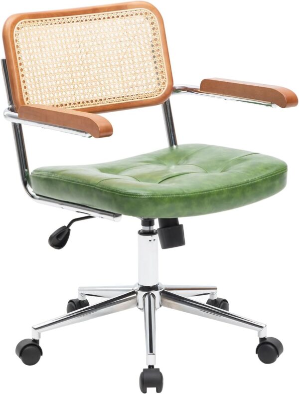 Rattan Office Chair, Upholstered, Green