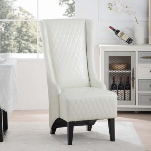 Yoluckea High Back Dining Chair - Retro PU Leather, Milky White