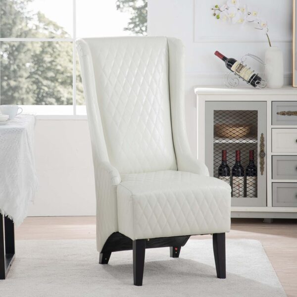 Yoluckea High Back Dining Chair - Retro PU Leather, Milky White