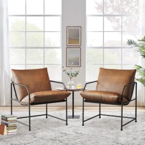 Accent Chairs Set of 2 - Mid Century Upholstered, Brown