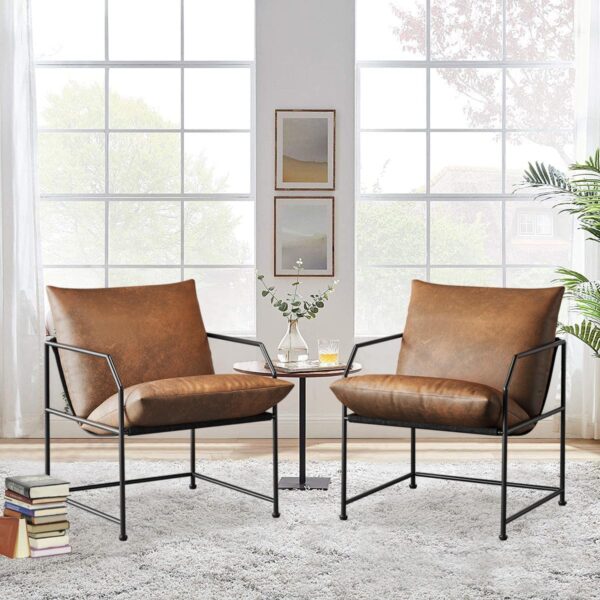 Accent Chairs Set of 2 - Mid Century Upholstered, Brown