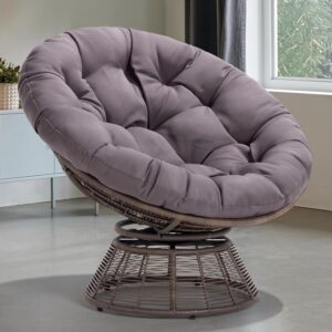 Bme Smoky Papasan Chair - Wicker with Cushion, 360° Swivel, Brown