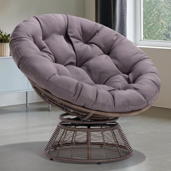 Bme Smoky Papasan Chair - Wicker with Cushion, 360° Swivel, Brown
