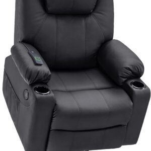 MCombo Electric Lift Recliner with Massage & Heat, Faux Leather, Black