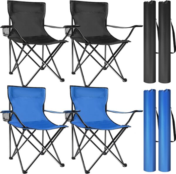 4-Pack Folding Camping Chairs, Lightweight, Blue/Black