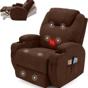 Esright Massage Recliner, Heated Swivel Rocker, Brown