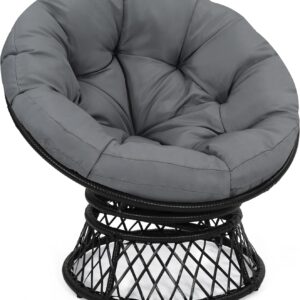 39" Wicker Papasan Swivel Chair, Black/Grey