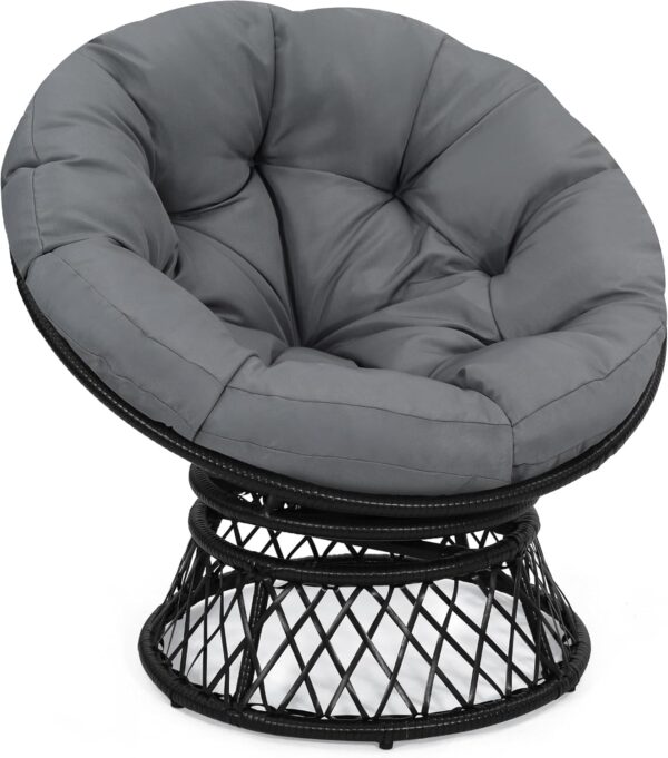39" Wicker Papasan Swivel Chair, Black/Grey