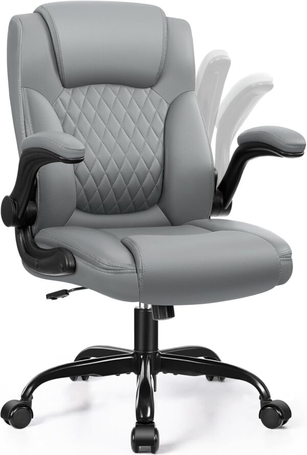 Leather Office Chair, Gray, Ergonomic, Short People