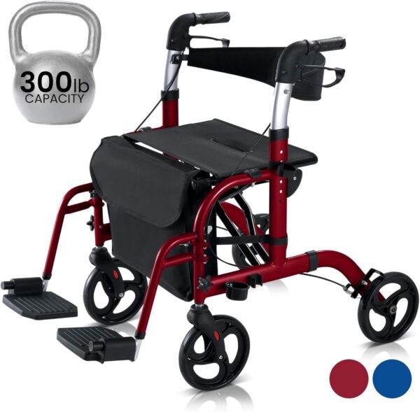 Vive Mobility 2-in-1 Walker Wheelchair - Foldable Aluminum