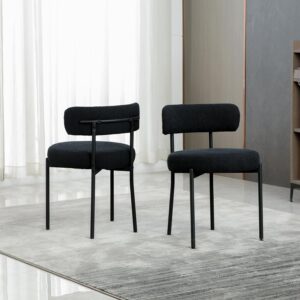 DYHOME Black Boucle Dining Chairs, Set of 2, Metal Legs