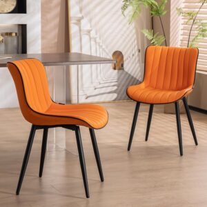 YOUNUOKE Dining Chairs Set of 2 - Mid Century Faux Leather, Orange