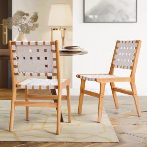 Hokway Woven Leather Lounge Chair Set, White, 2PCS