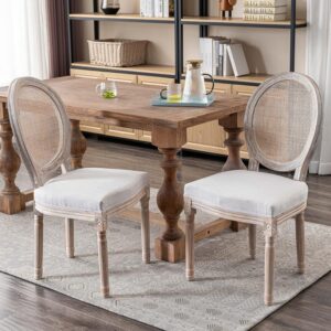 ZHENGHAO French Country Cane Dining Chairs, Set of 2, Beige