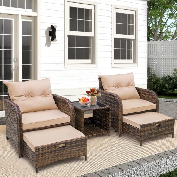 5-Piece Patio Chairs Set, Beige Rattan, Outdoor