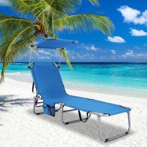 Tangkula Folding Chaise Lounge, Reclining, Navy