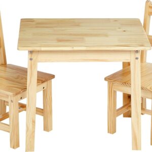 agrye Basics Kids Wood Table & 2 Chairs - 3 Piece Set, Natural