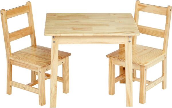 agrye Basics Kids Wood Table & 2 Chairs - 3 Piece Set, Natural