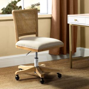Modern Armless Office Chair, Rattan Back, Beige
