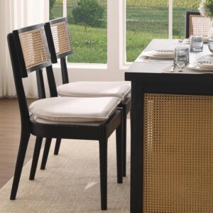 Cane Back Modern Dining Chairs, Set of 2, Black Rattan