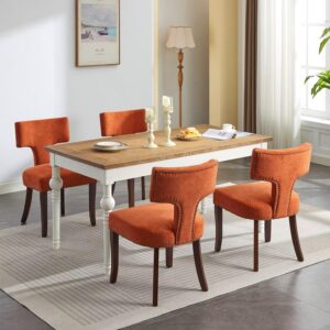 Mid Century Dining Chairs Set of 4 - Linen, Orange, Armless