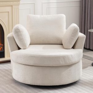 42" Oversized Swivel Accent Chair, Upholstered, Beige