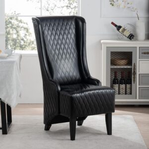 Yoluckea High Back Dining Chair - Retro PU Leather, Black
