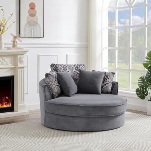 Eafurn 360° Swivel Oversized Armchair, Corduroy, Beige
